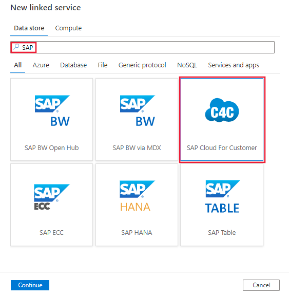 SAP Cloud for Customer コネクタを選択します。