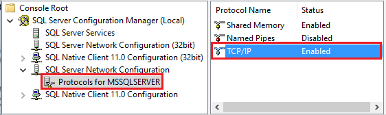 TCP/IP を有効にする