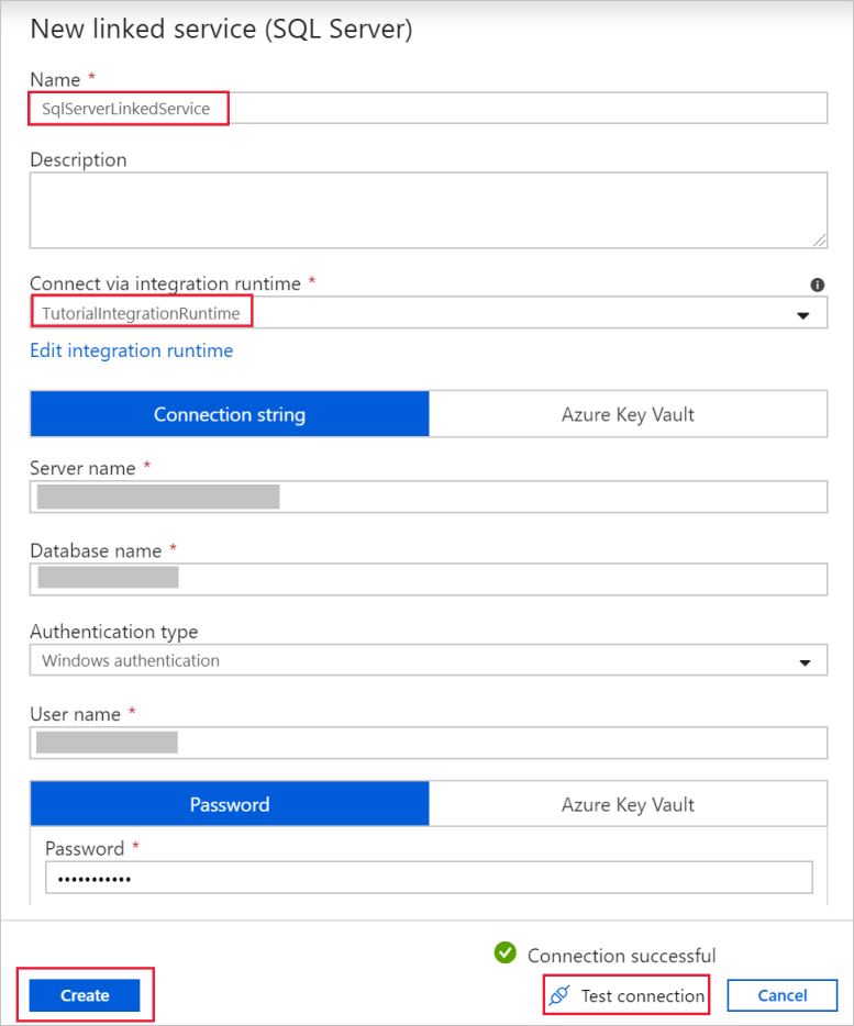 新しいリンクされたサービス (SQL Server)