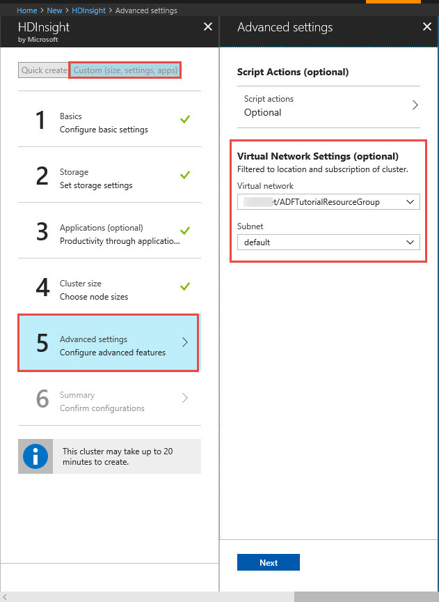 仮想ネットワークでの HDInsight