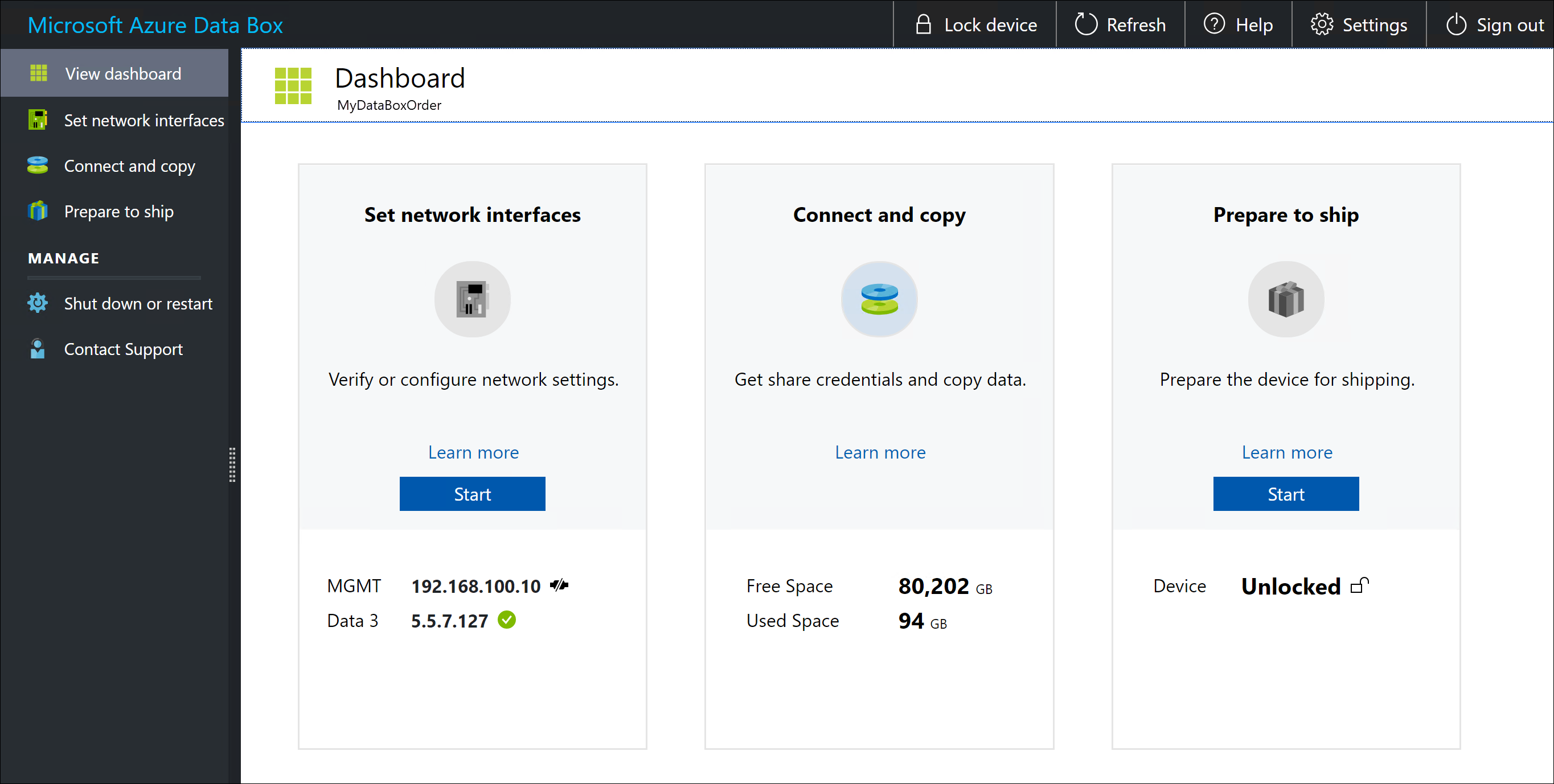 Data Box のローカル Web UI