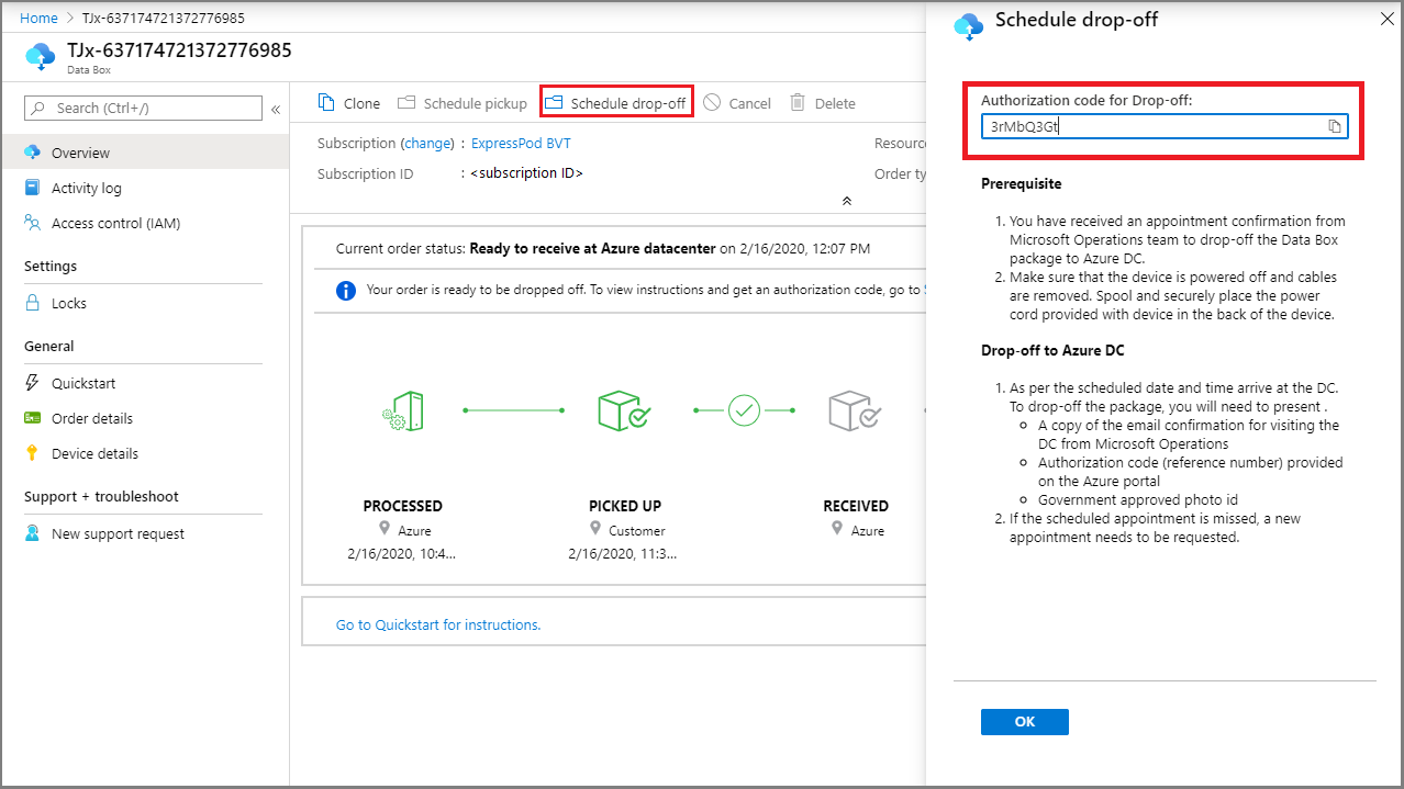 Instructions for device drop-off