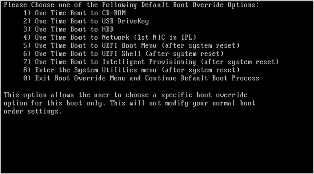 2 番目の [Boot Override]\(ブート オーバーライド\) ウィンドウを示すスクリーンショット。