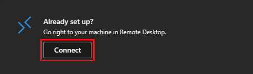 接続ダイアログ内の Windows リモート デスクトップ クライアントを開くオプションを示すスクリーンショット。