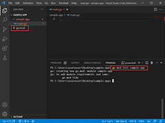 go mod init コマンドが実行されているのを示すスクリーンショット。