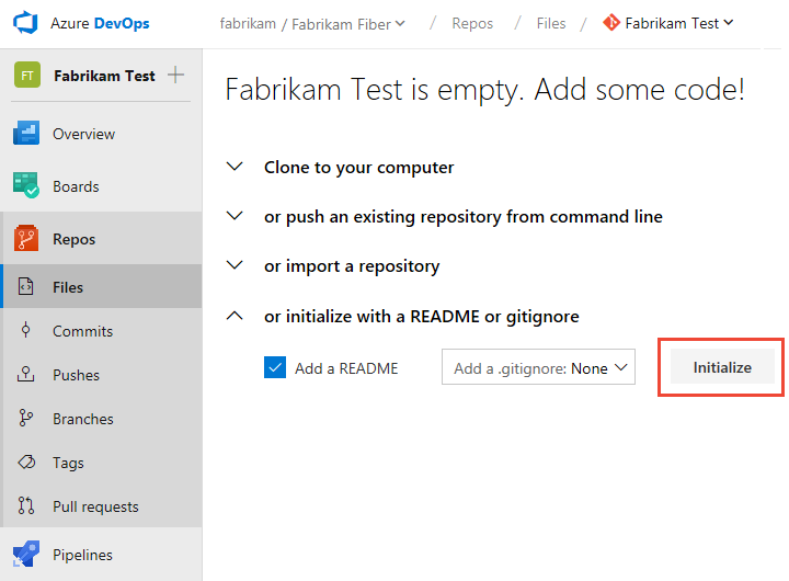 最新バージョンの README ファイルの初期化のスクリーンショット