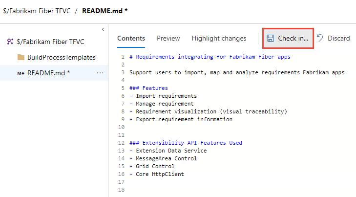 README ファイルの内容の入力のスクリーンショット。