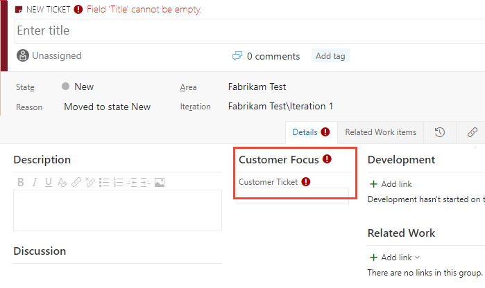 チケット フォーム、Customer Ticket フィールドが Customer Focus グループに追加されました