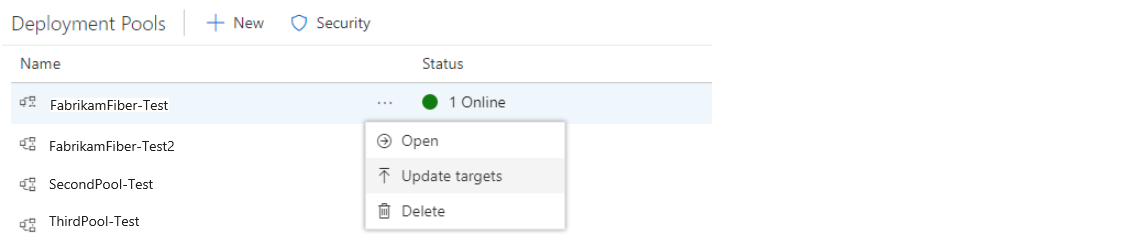 デプロイ プールのターゲットを更新する方法を示すスクリーンショット。