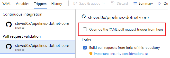 [Override YAML trigger from here] (ここから YAML トリガーをオーバーライドする)