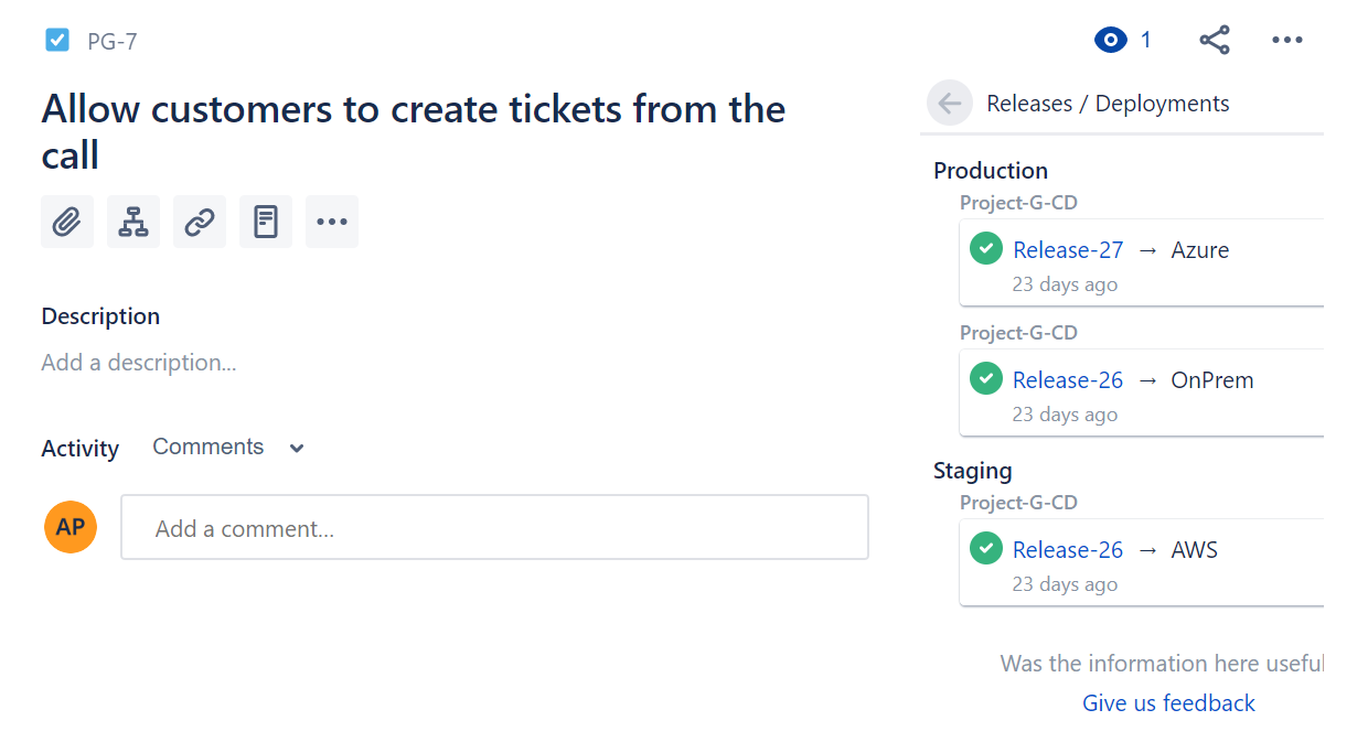 Jira で追跡されるビルドとリリースの情報。