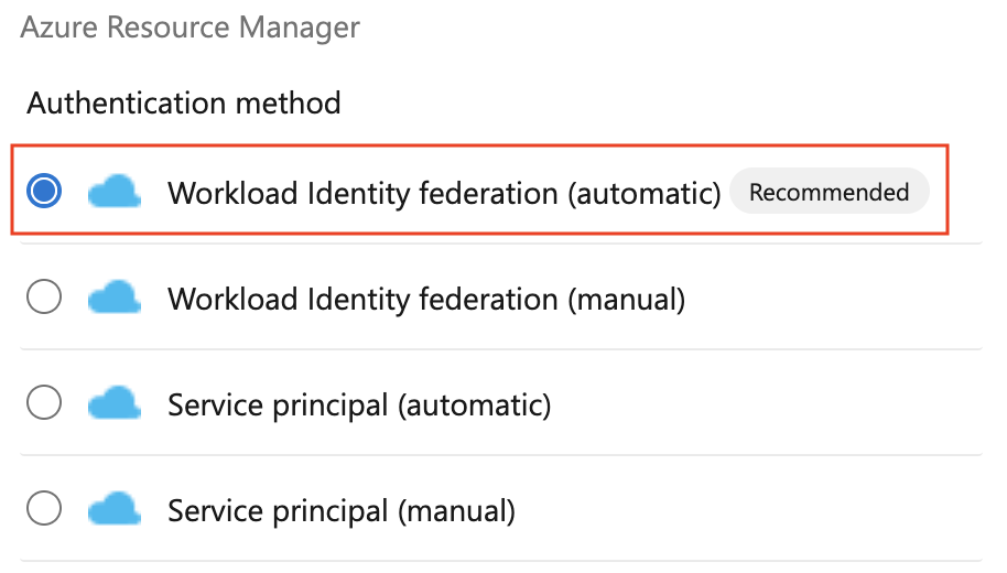 ワークロード ID フェデレーション (自動) のスクリーンショット。