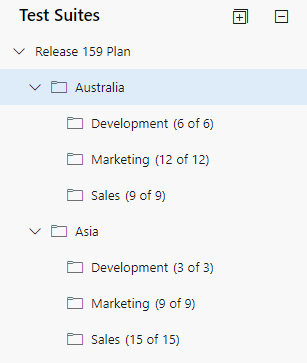 集計ビューの Power BI テスト 計画構造のスクリーンショット。