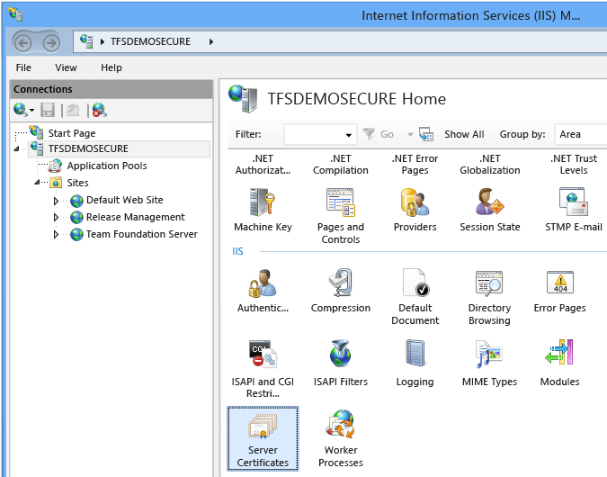 IIS マネージャーを開き、証明書を要求する