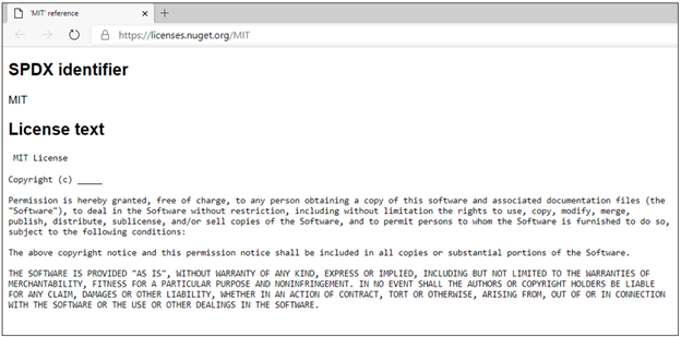 MIT ライセンス テキストを表示しているブラウザー ウィンドウのスクリーンショット