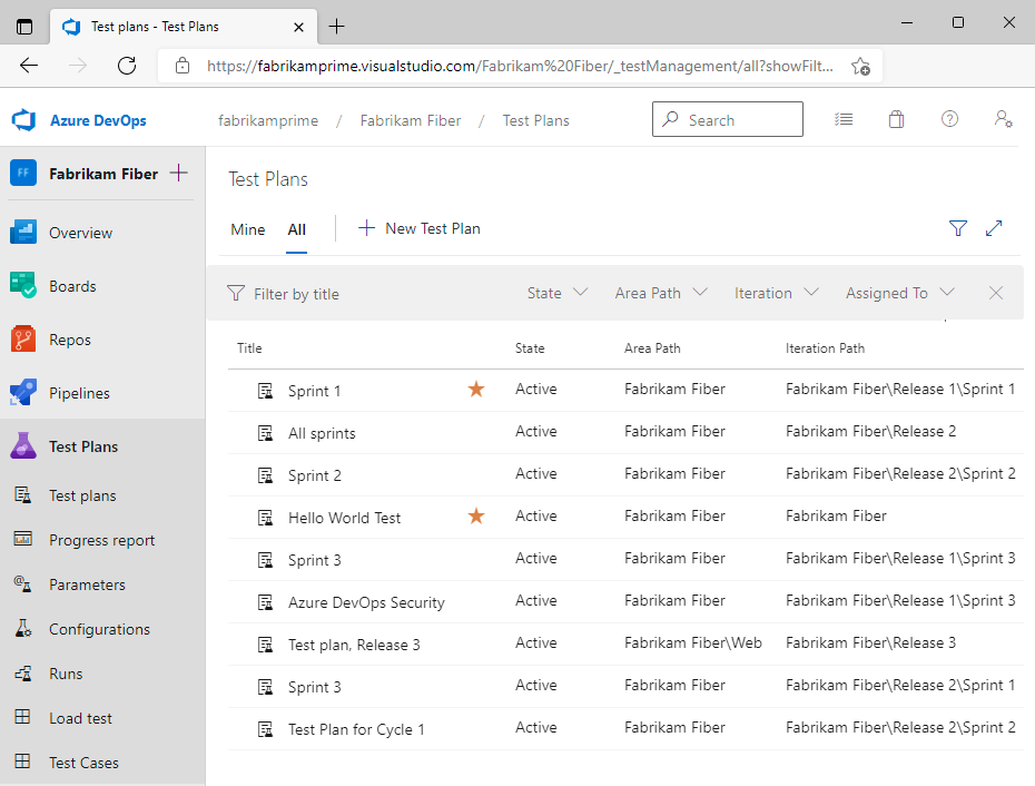 Azure Test Plans、Test Plans、すべてのスクリーンショット