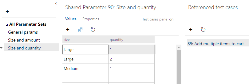 Azure Test Plans、パラメーター ハブのスクリーンショット