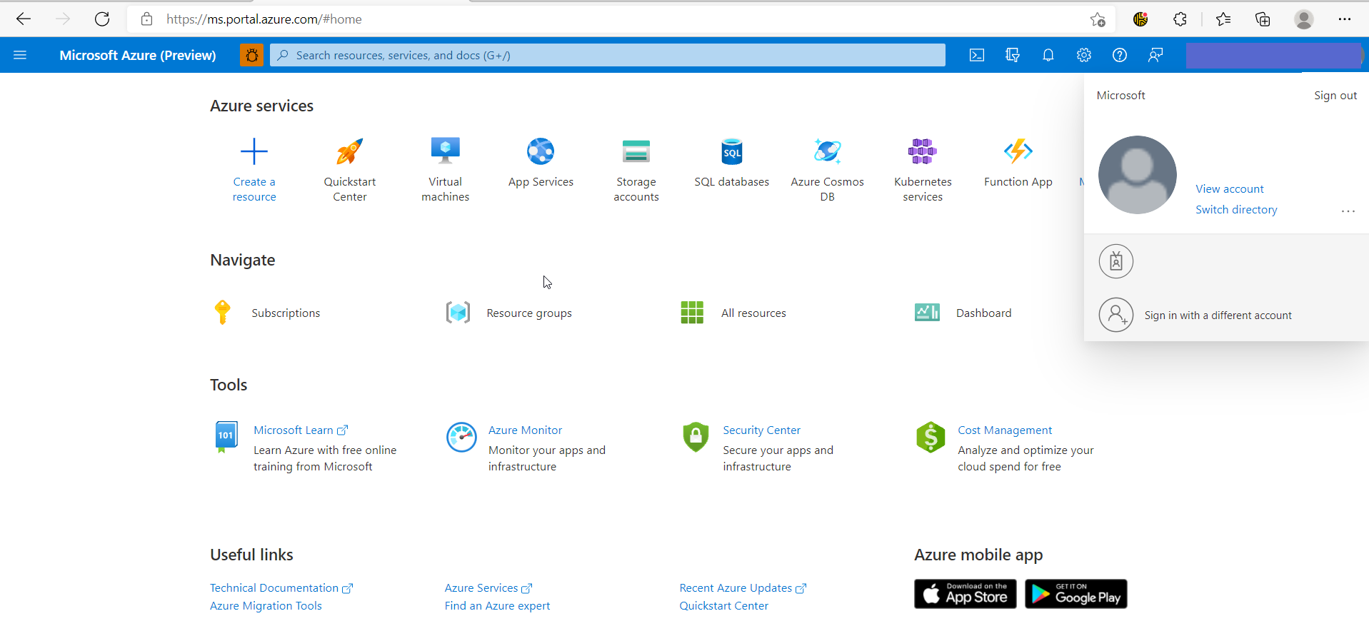 右上隅の ID が強調表示されている Azure portal のスクリーンショット。