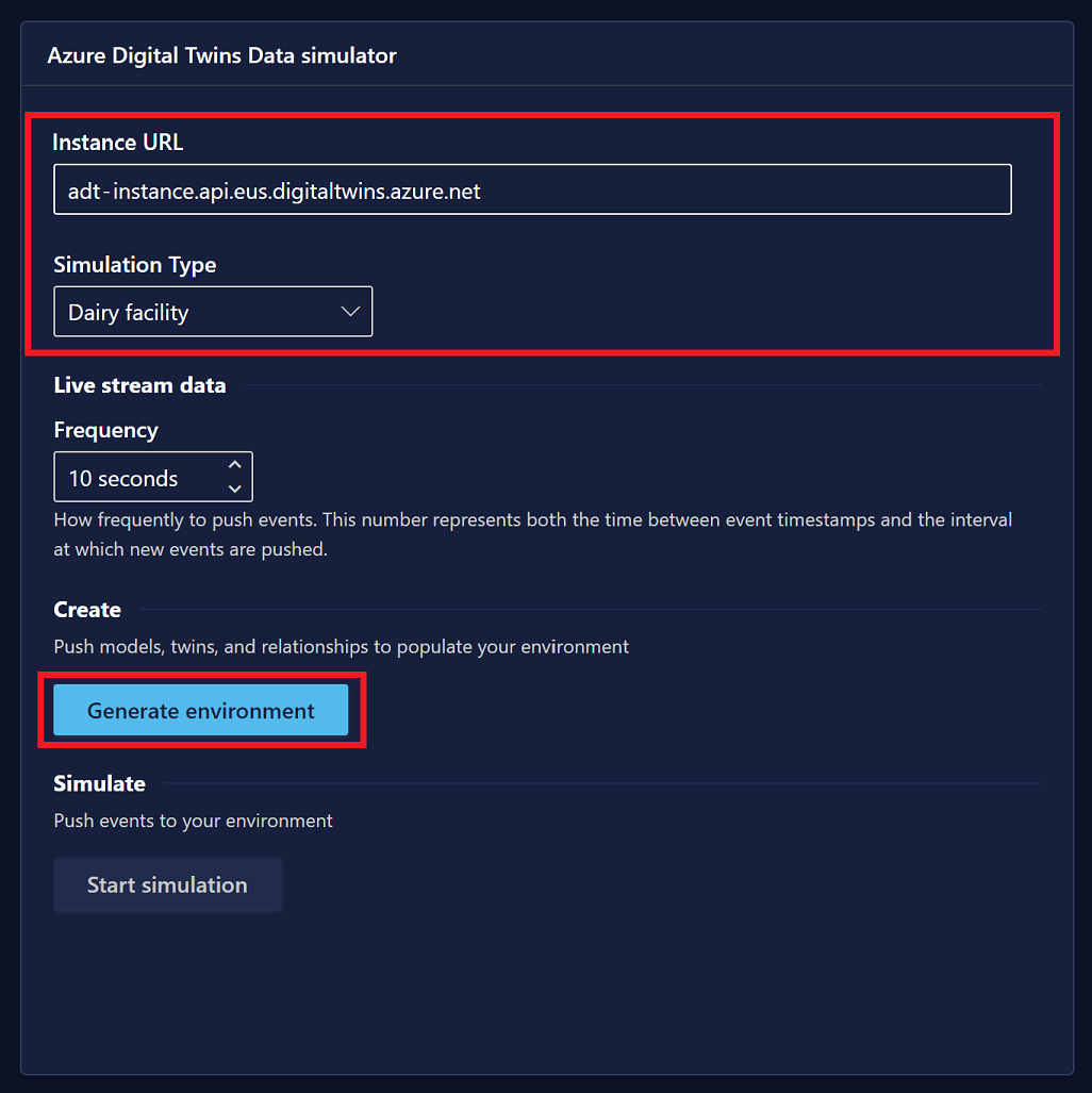 Screenshot of the Azure Digital Twins Data simulator.