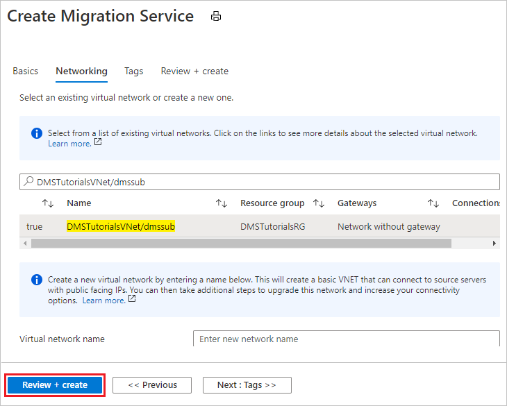 Azure Database Migration Service インスタンスのネットワーク設定を構成する