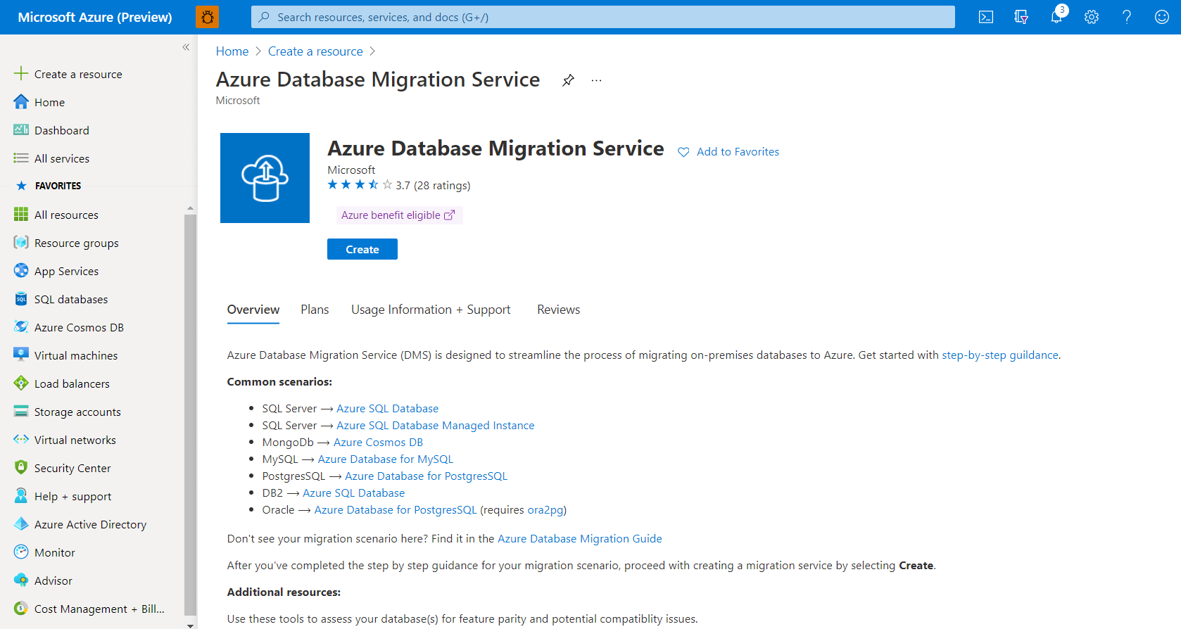 Azure Database Migration Service インスタンスを作成する