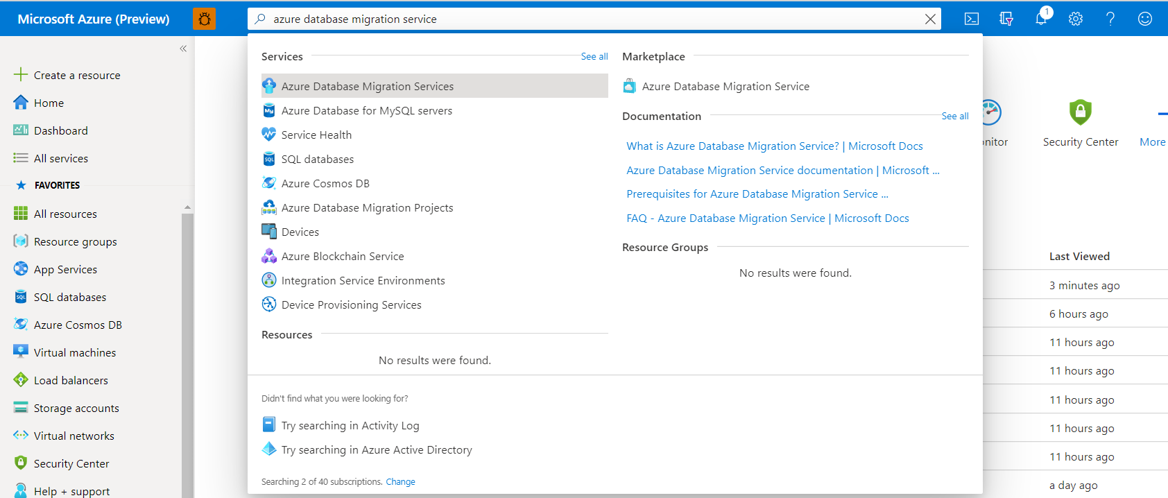 Azure Database Migration Service のすべてのインスタンスを検索する