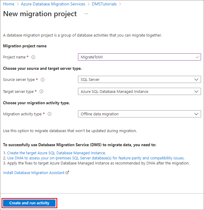 Database Migration Service プロジェクトを作成する