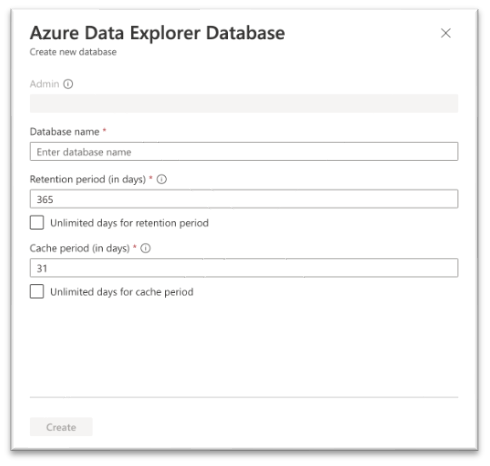 新しいデータベースの作成を示すスクリーンショット。