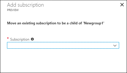 管理グループに追加する既存のサブスクリプションを選択するためのボックスのスクリーンショット。