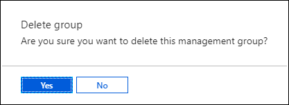 管理グループを削除するための確認ダイアログのスクリーンショット。
