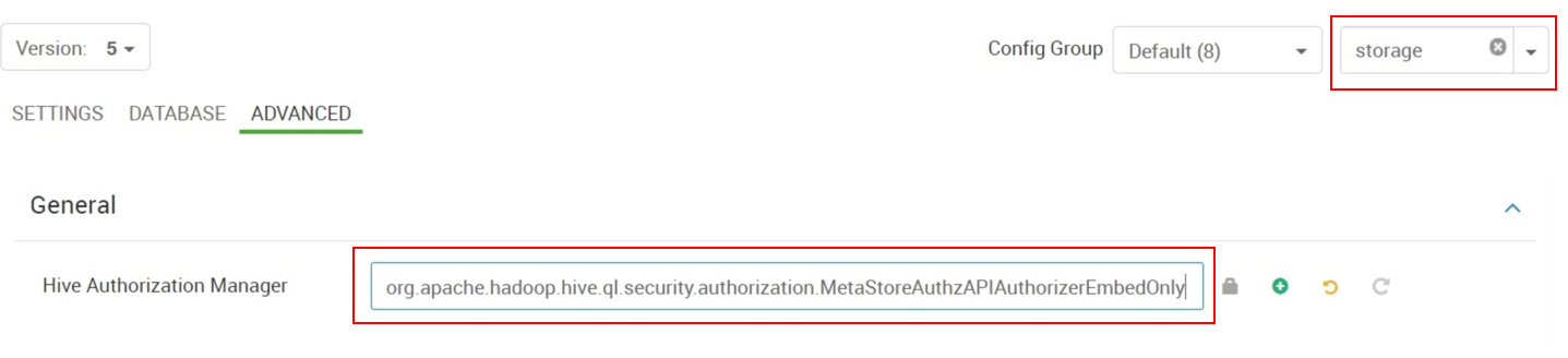 認可を MetaStoreAuthzAPIAuthorizerEmbedOnly に設定します。