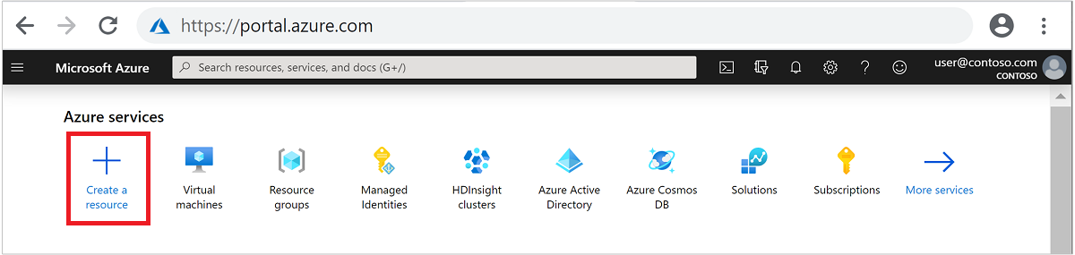 Azure portal での HDInsight リソースの作成。