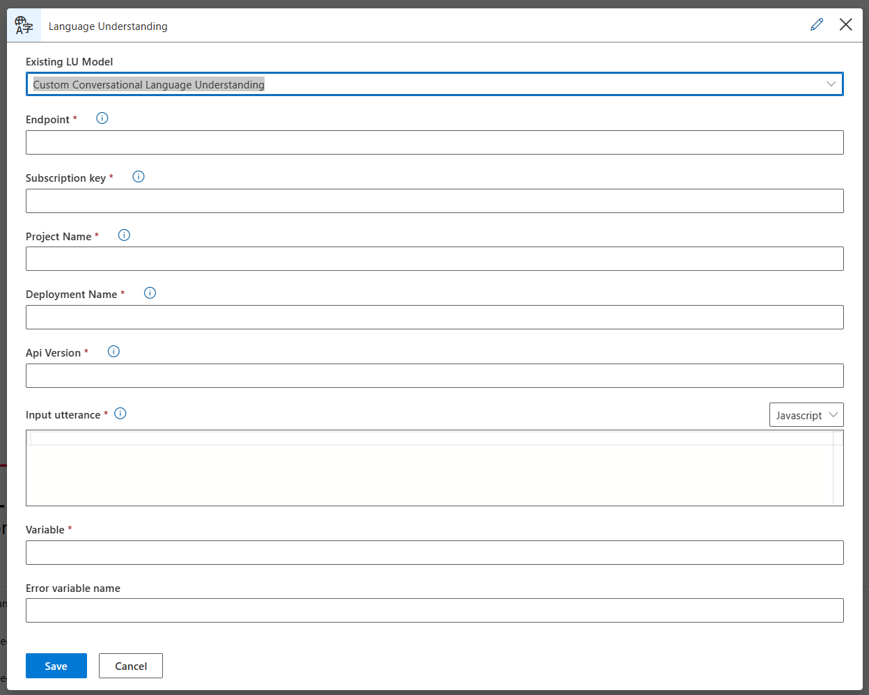 Screenshot of Language Understanding step