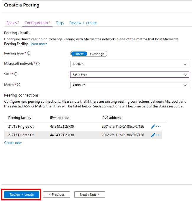 Peering Configuration tab final