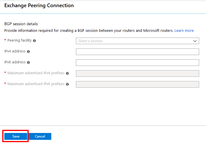 Exchange Peering Connection form