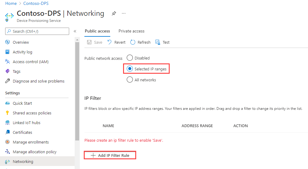 Add an IP filter rule to an IoT DPS.