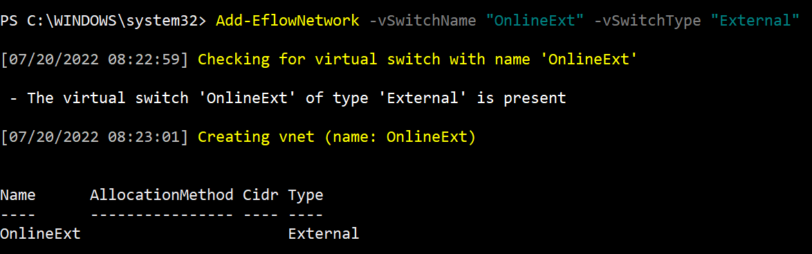 EFLOW への仮想スイッチのアタッチ