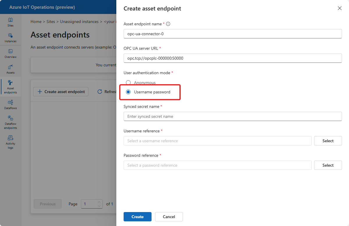 認証モードとしてユーザー名とパスワードが選択されている状態を示すスクリーンショット。