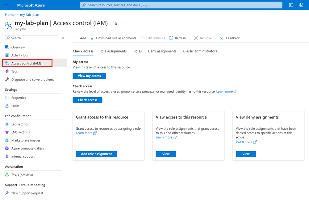 ロールの割り当てを管理する Azure portal の [アクセス制御] ページを示すスクリーンショット。