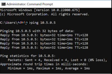 ping コマンドが実行されているコマンド ウィンドウのスクリーンショット。