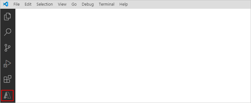 Visual Studio Code のアクティビティ バーと、選択された Azure アイコンを示すスクリーンショット。