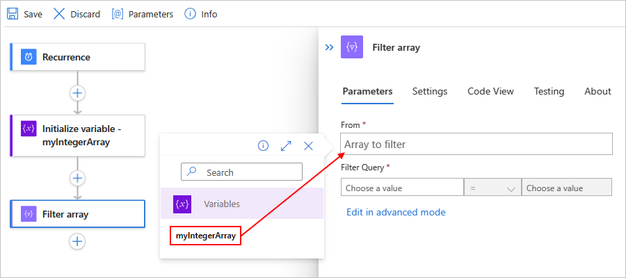 Screenshot showing the designer for a Standard workflow, the 