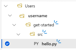 src サブフォルダー内の hello.py を示すフォルダー構造。