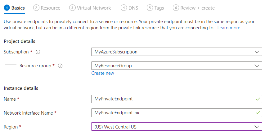 [基本] タブが記入されている Azure portal のスクリーンショット。