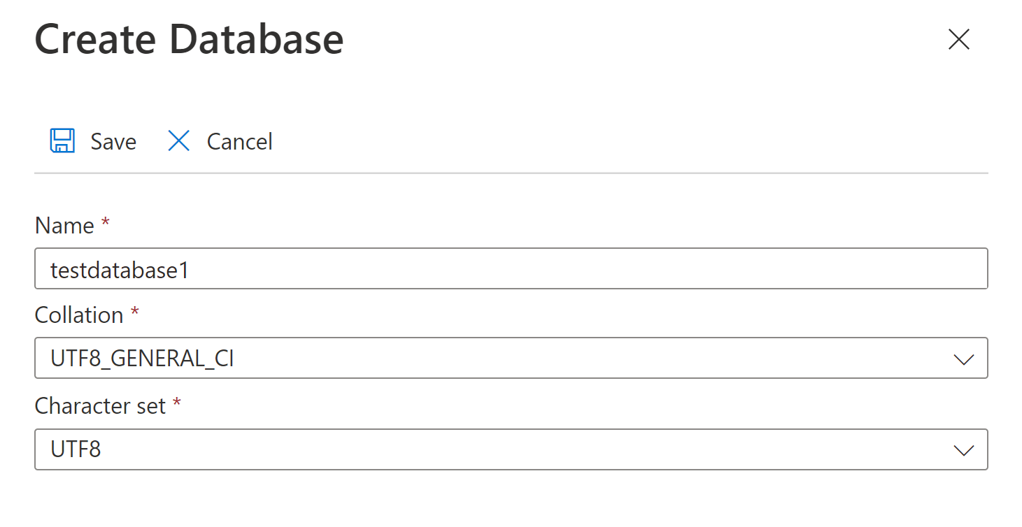 Azure Database for MySQL フレキシブル サーバー上にデータベースを作成する方法を示すスクリーンショット。