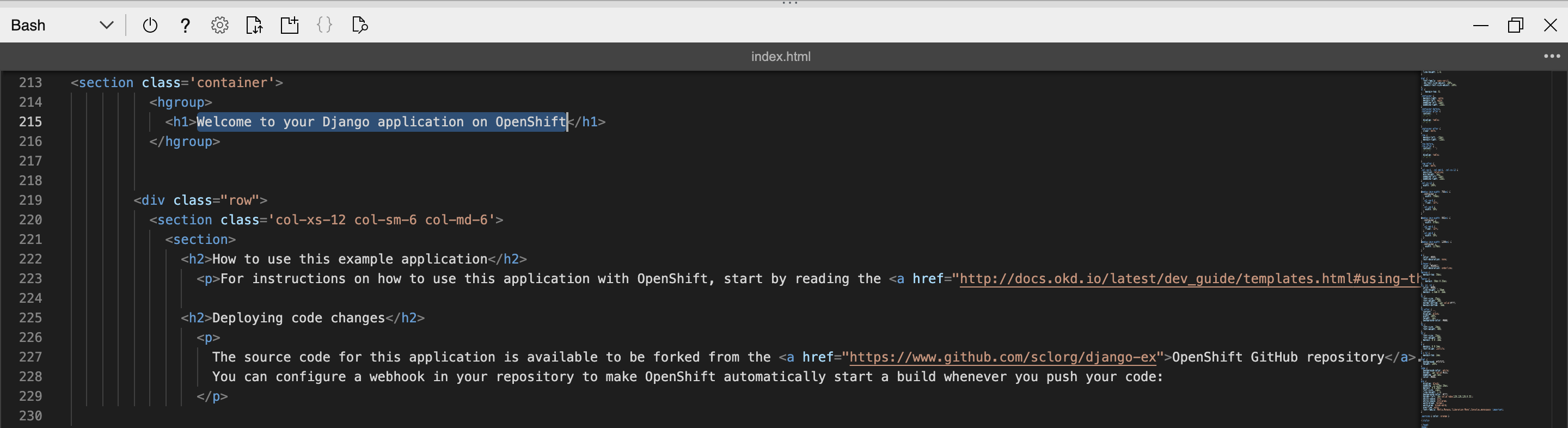 Git からの Azure Red Hat OpenShift プロジェクト - Azure Cloud Shell エディターでのアプリケーションの編集