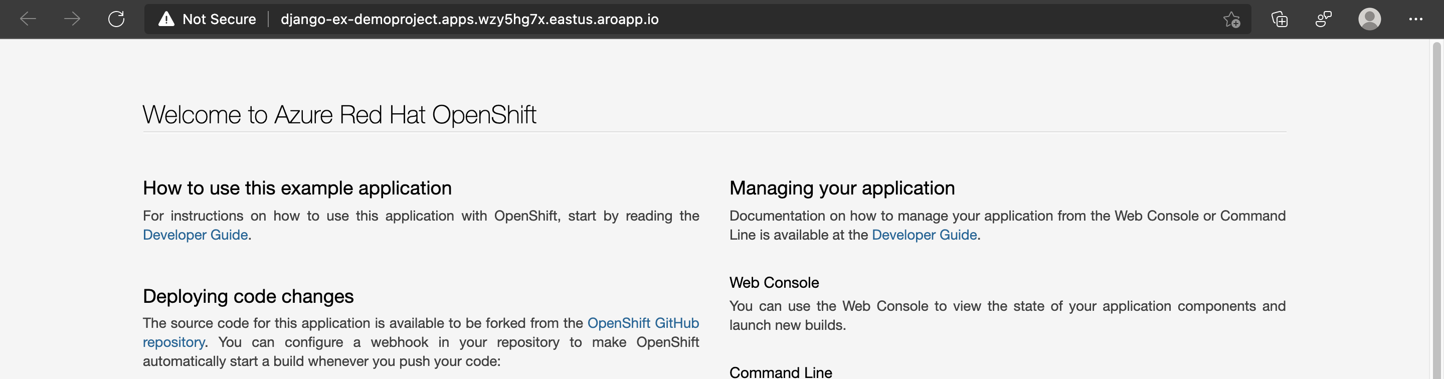 Git からの Azure Red Hat OpenShift プロジェクト - 更新されたアプリの参照