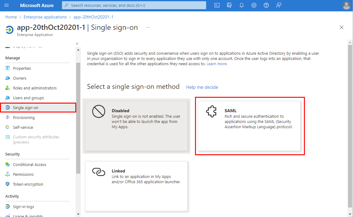 Dynatrace のシングル サインオン設定のスクリーンショット。