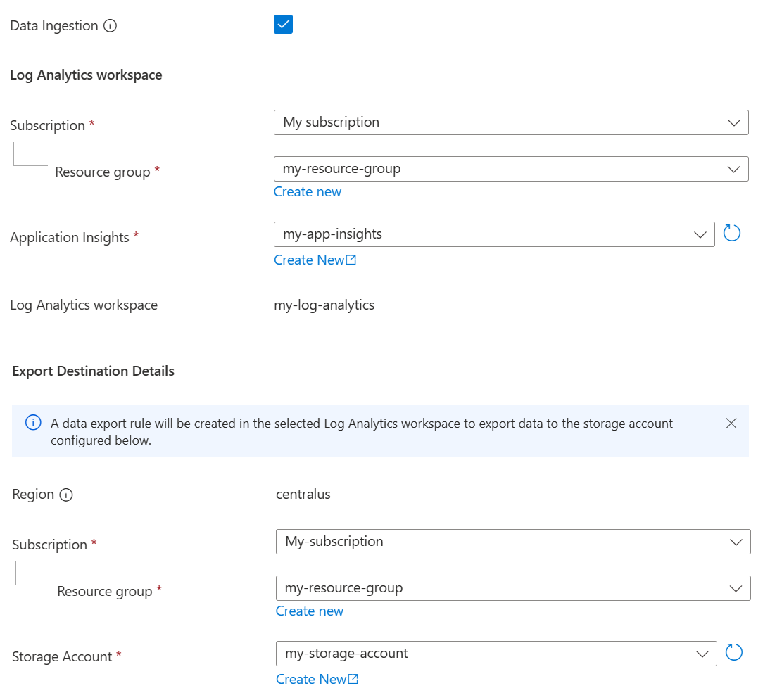 データ ソース タブに入力して新しいリソースを作成している Azure portal のスクリーンショット。