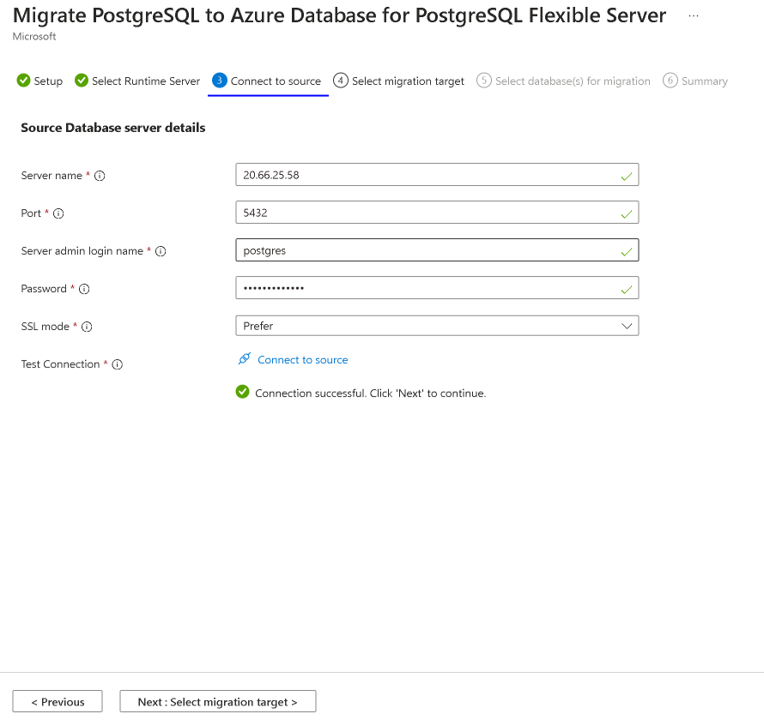 Connectsourcemigration のスクリーンショット。